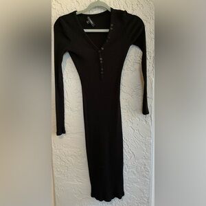 INTERMIX Black Ribbed Long Sleeve Dress